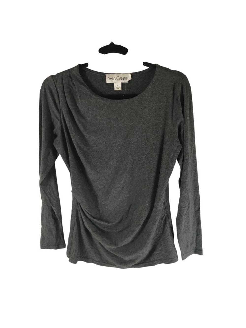 Sara Campbell Gray Long Sleeve Draped Front Top S Womens Casual Wear Made In USA
